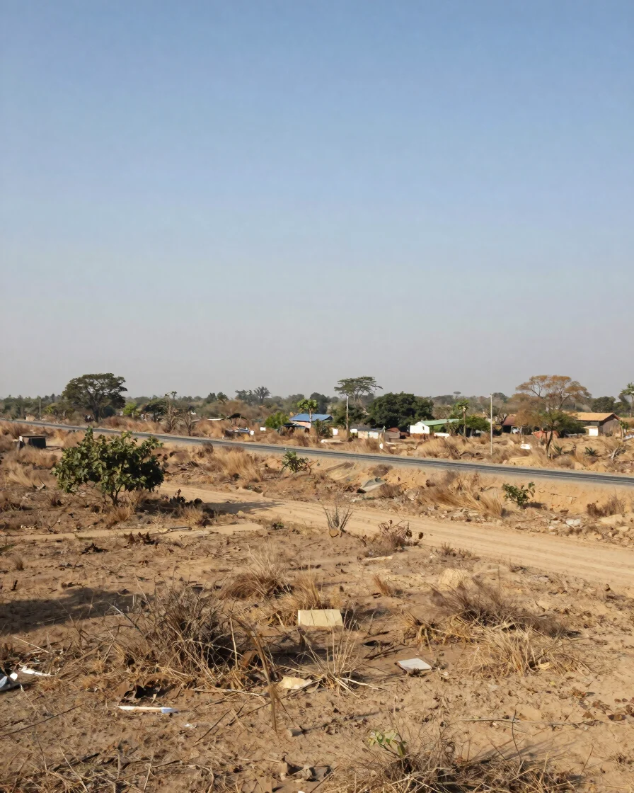 Wide environmental real estate photograph of an open development